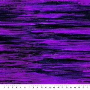 May include: Abstract fabric with a purple and black horizontal striped pattern. The fabric has a textured, brushed look.