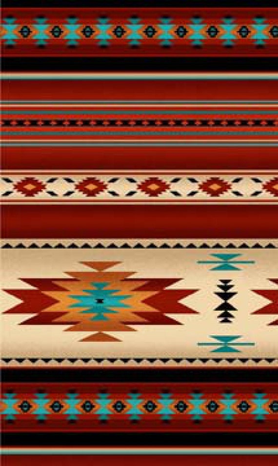 Terracotta, Teal Stripe, Fabric, Southwest, Aztec Designs, Tucson Collection, Elizabeths Studio, 100 Percent Cotton, 201E-TERRA, By the Yard