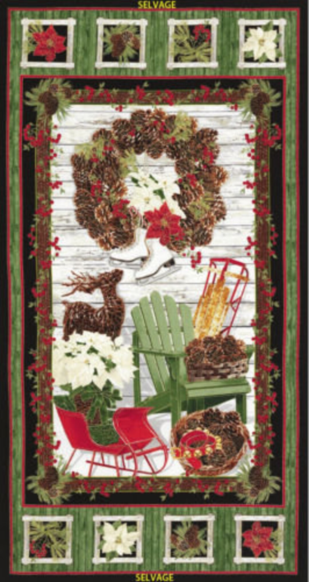 Christmas Country Panel, 24 Inch, Gold Metallic Accent, Holiday ...