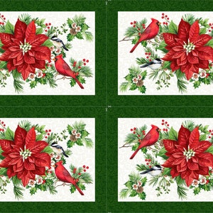 Kardinäle, Meisen, weiße Schriftrolle, Tischsets PANEL, Yuletide Traditions, Feiertagsstoff, Weihnachten, Northcott, Digitaldruck, DP26114-10