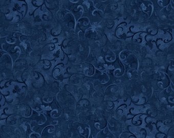 True, Navy Blue, Scroll, Tonal, Accent Fabric, Essentials Basic, Wilmington Prints, 89025-494, By the Yard