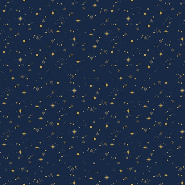 Starfall, Metallic Gold Stars, Midnight Blue Background, Fabric, Moonchild, Riley Blake, SC13825R-MIDNIGHT, By the Yard