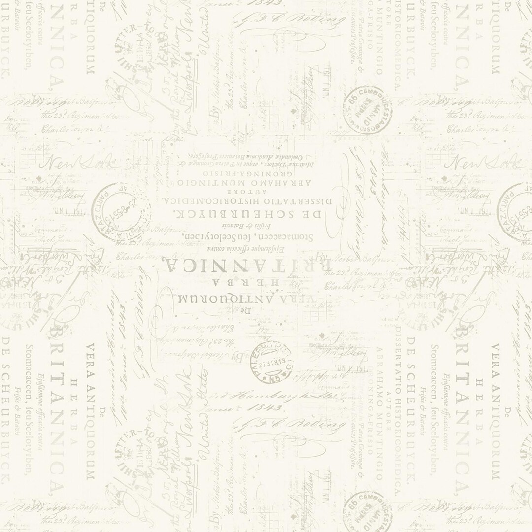 Elegant, Script, Stamps, on Cream, Fabric, Garden Grace, Wilmington ...