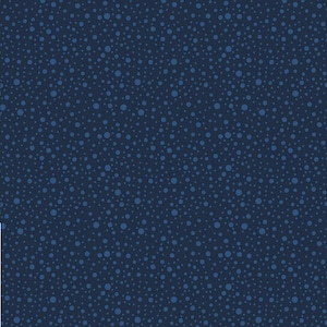 May include: Dark blue background with a pattern of varying sized blue dots. The dots are scattered across the surface, creating a textured appearance. The design is simple and uniform.