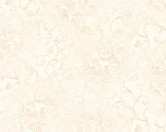 Beautiful, Taupe on Tonal Cream, Scroll, Background Fabric, Essentials Basic, Wilmington Prints, 89025-101, By the Yard
