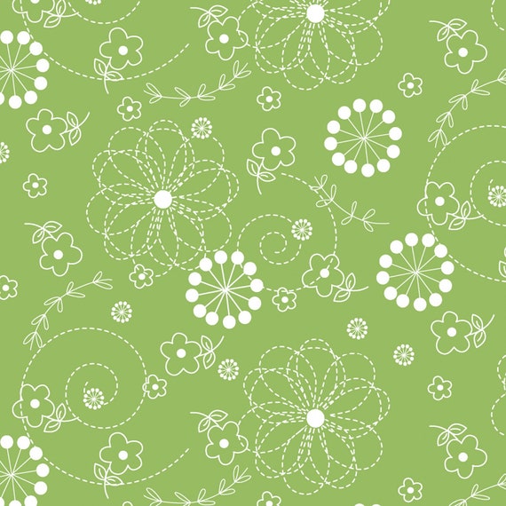 Geometric Doodles White Flowers Lime Green Background Etsy