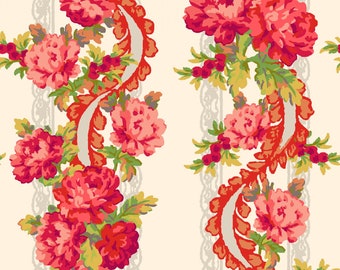 Lovely, Rose Red, Floral Stripe, Cream Background, Sweet Beginnings, MAS10011-E, Maywood Studio, By the Yard