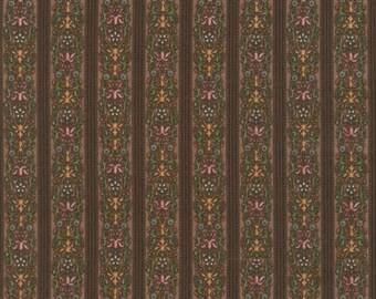 Antique Floral Border Stripe on Brown, Country Manor, Darlene Zimmerman, Robert Kaufman (By YARD)~