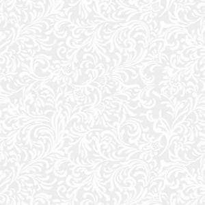 Pode incluir: Um padrão sem costura com um design floral repetitivo em branco e cinza claro. O padrão intrincado inclui flores estilizadas, folhas e vinhas em espiral, criando uma estética clássica e elegante. O design é adequado para várias aplicações.