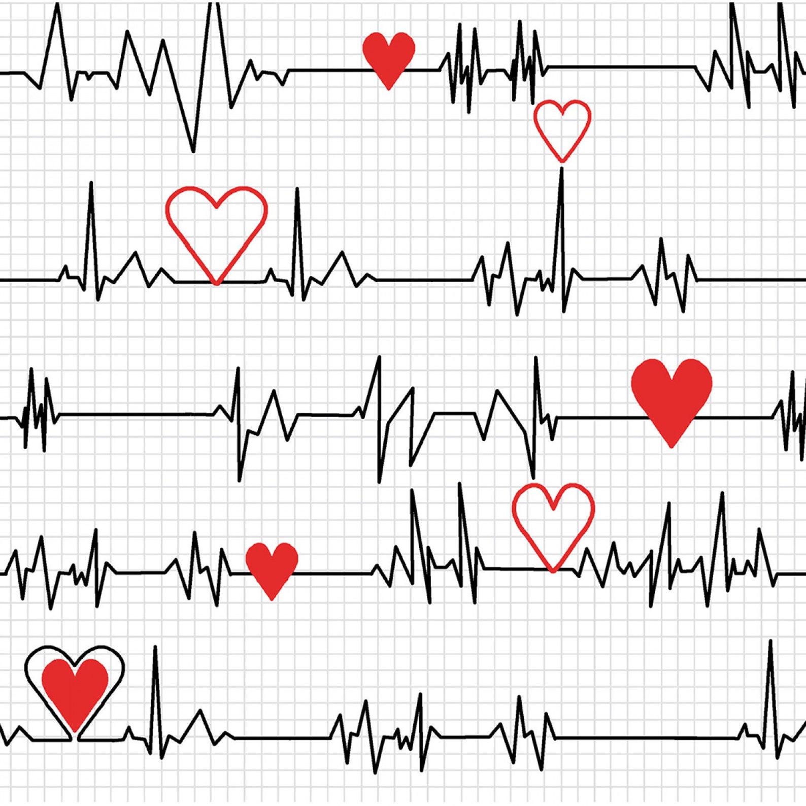 Heartbeat Red Hearts Black Monitor Lines Gray Grid White Etsy