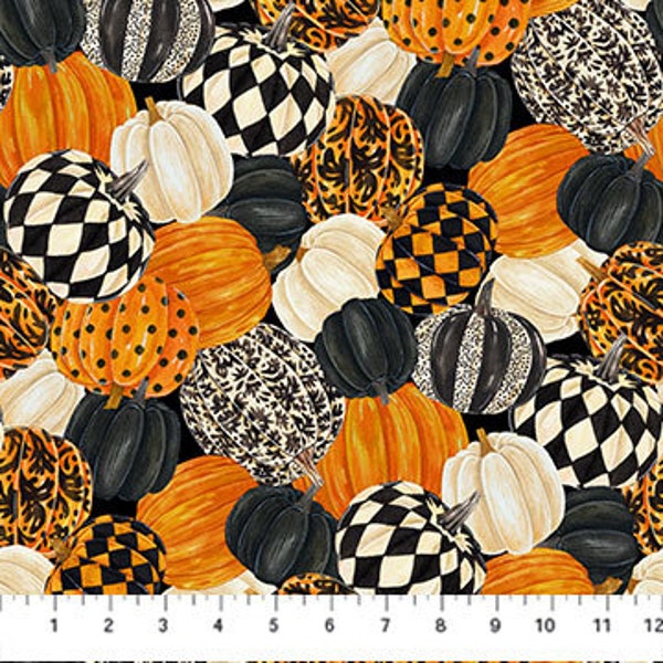 Packed Pumpkins, Ivory, Orange, Black, Diamonds, Interesting Designs, Halloween FABRIC, Hallow's Eve, Northcott, 27084-99, By the Yard