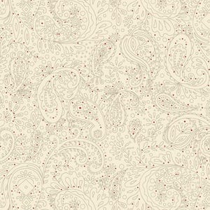 May include: Cream-colored paisley pattern with detailed outlines and small red accents. The design features large, stylized teardrop shapes and floral elements, creating a classic, ornate textile design.