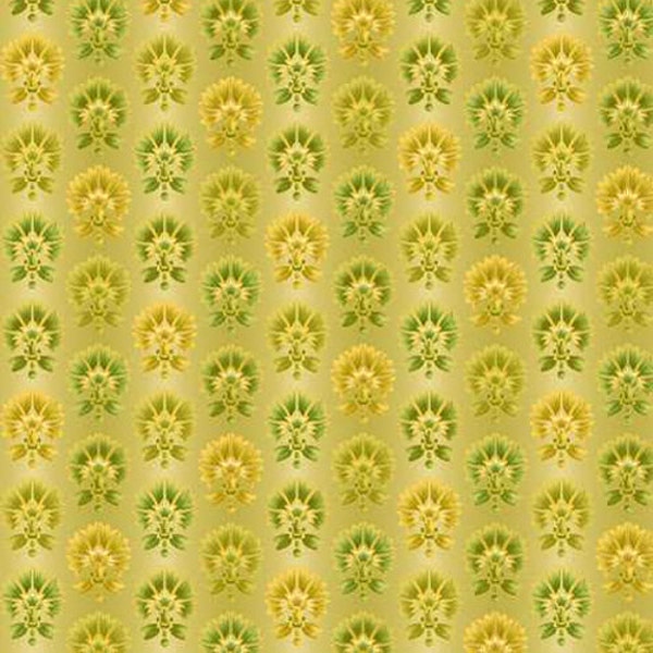 Joyful Blooms Studio e Gorgeous Green and Gold Blooms on Pastel Olive (By YARD)~