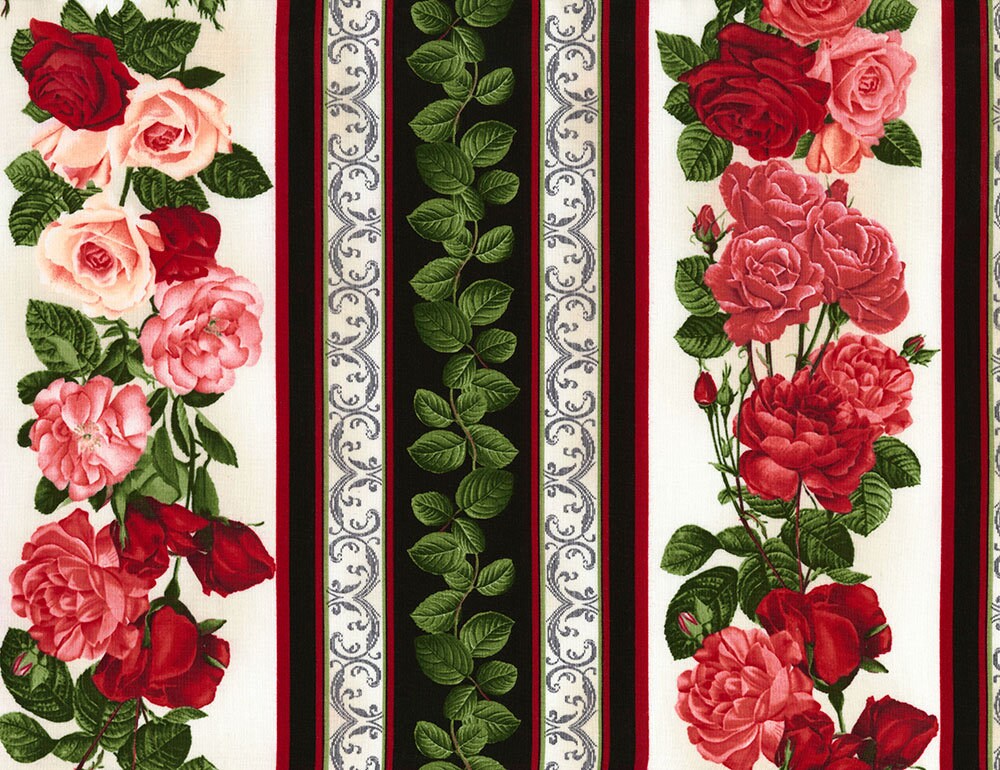 Red Pink Roses 11in Border Stripe Rose Garden Timeless Etsy