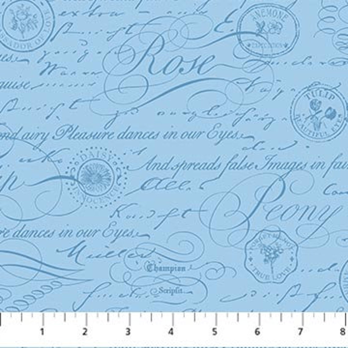 Scripted Blue E Elegantly Scripted Text, Names of Flowers, Light Blue Background ...