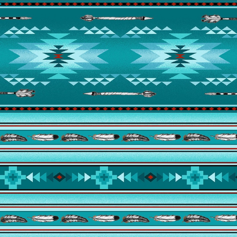 Turquoise Southwest Blanket Stripe Fabric, Navaho Designs, Native