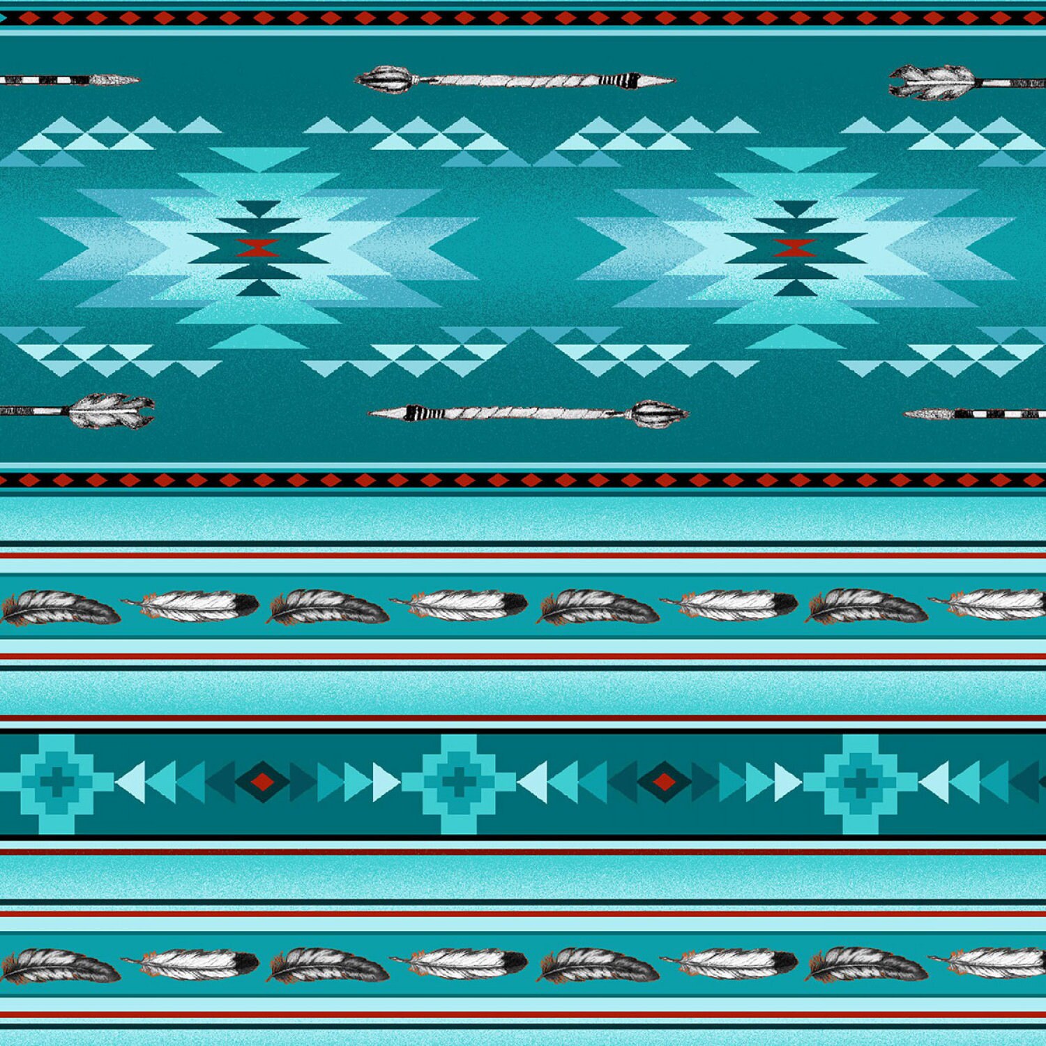 Turquoise Southwest Blanket Stripe Fabric, Navaho Designs, Native Spirit, Elizabeth's Studios