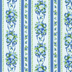 Beautiful, Blue Hydrangea, Floral, Stripe, Fabric, Sara, Robert Kaufman Fabrics, FLH215894, By the Yard