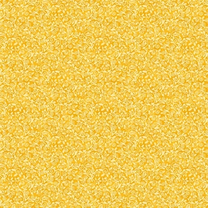 May include: A seamless pattern featuring a golden yellow background with a repeating design of cream-colored swirls and floral elements. The pattern has a textured appearance, creating a visually rich and detailed surface.