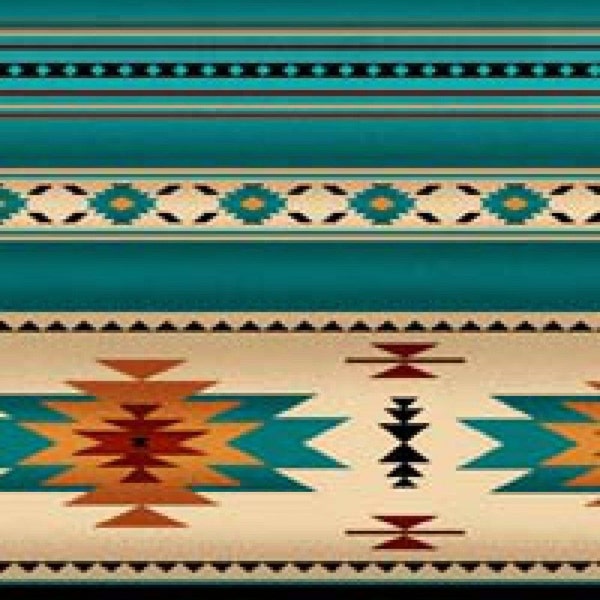 EOB REMNANT, 21 inches, Southwestern Blanket Stripe Fabric, Turquoise, Teal Navaho Designs, Tuscon Collection, Elizabeths, 100% Cotton