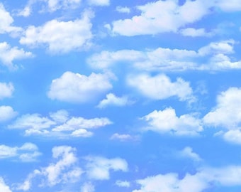 Blue Skies, Billowy Clouds, Landscape Medley, Elizabeth's Studio 505E-LTBLU, By the Yard