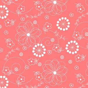 Geometric Doodles, Cream Flowers, Coral Background, Kimberbell Basics, Kim Christopherson, Maywood Studios, 8246M-CP, By the Yard
