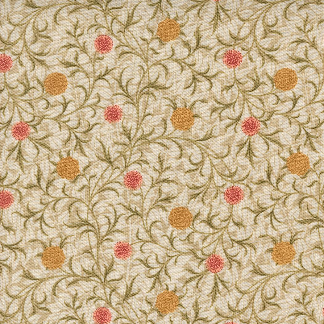 Gold, Red, Floral Vines, Porcelain Beige, Morris Manor Porcelain, Reproduction Fabric, Moda, 8393-11, By the Yard