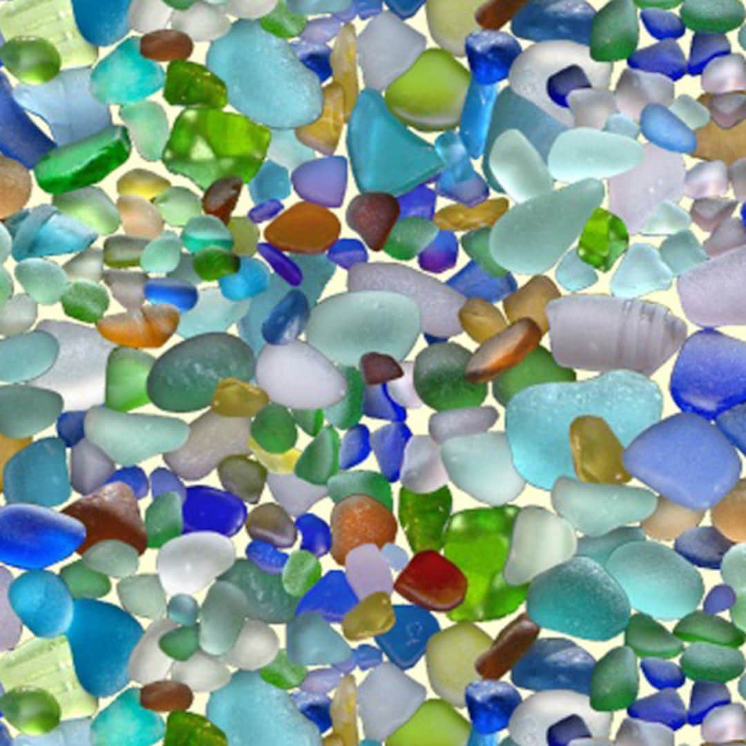 Multicolored Sea Glass Stones FABRIC, Landscape Medley, Elizabeth's