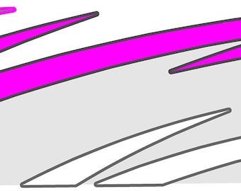 May include: Abstract design with pink, white, and gray curved lines. The lines are stylized and resemble lightning bolts.