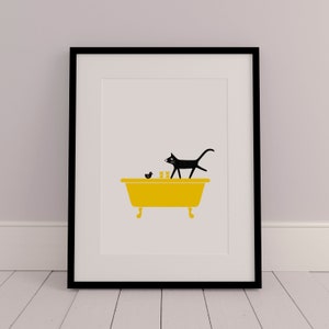 Cat on Bath, Art Print, Midcentury Modern, Wall Art, Nursery Decor, Lucy Begent