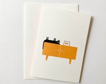 Cat and Fish Greetings Card, Birthday Card, Thank you Card, Cat Card, Mid Century, Lucy Begent
