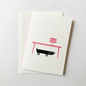 Wursthund und Kuchen Grußkarte, Geburtstagskarte, Dankeskarte, Hundekarte, Mid Century, Lucy Beigent