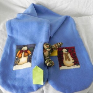 Blue Pocket Scarf with Snowman Appliques