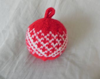 Hand Knit Red and White Diamonds Christmas Ornament | Hand Knit Christmas | Christmas Tree Decoration | Handmade Decor