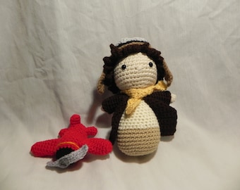 Crochet Amelia Earhart Doll with Airplane | Amigurumi | Literary Character Doll | Handmade Collector Gift