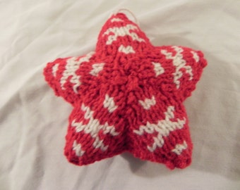 Hand Knit Red and White Christmas Star Ornament | Hand Knit Christmas | Christmas Tree Decoration | Handmade Decor