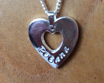 Personalised Fine Silver Heart Pendant for Valentine Bridesmaid or birthday gift & 18" solid sterling silver necklace