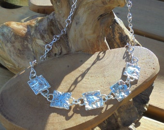 solid sterling reticulated sterling silver squares on handmade infinity sterling silver chain designed & handmade uk