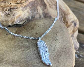 Personalised angels wing solid silver dainty pendant necklace and 18" sterling silver chain designed & handmade in UK