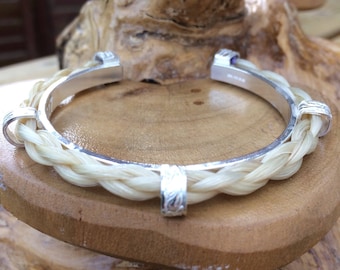 Horsehair Personalised Sterling silver bangle bracelet fully hallmarked, customised designed & handmade uk
