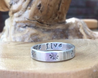 Personalised solid sterling silver wedding or friendship, choice of pattern/text, designed & handmade in UK