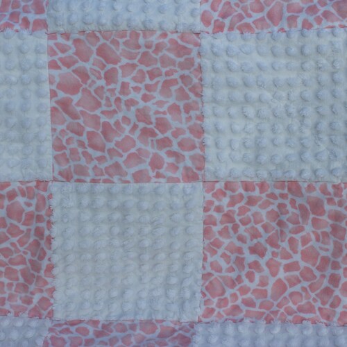 Giraffe print flannel and shops vintage white chenille fabric baby rag quilt, 38