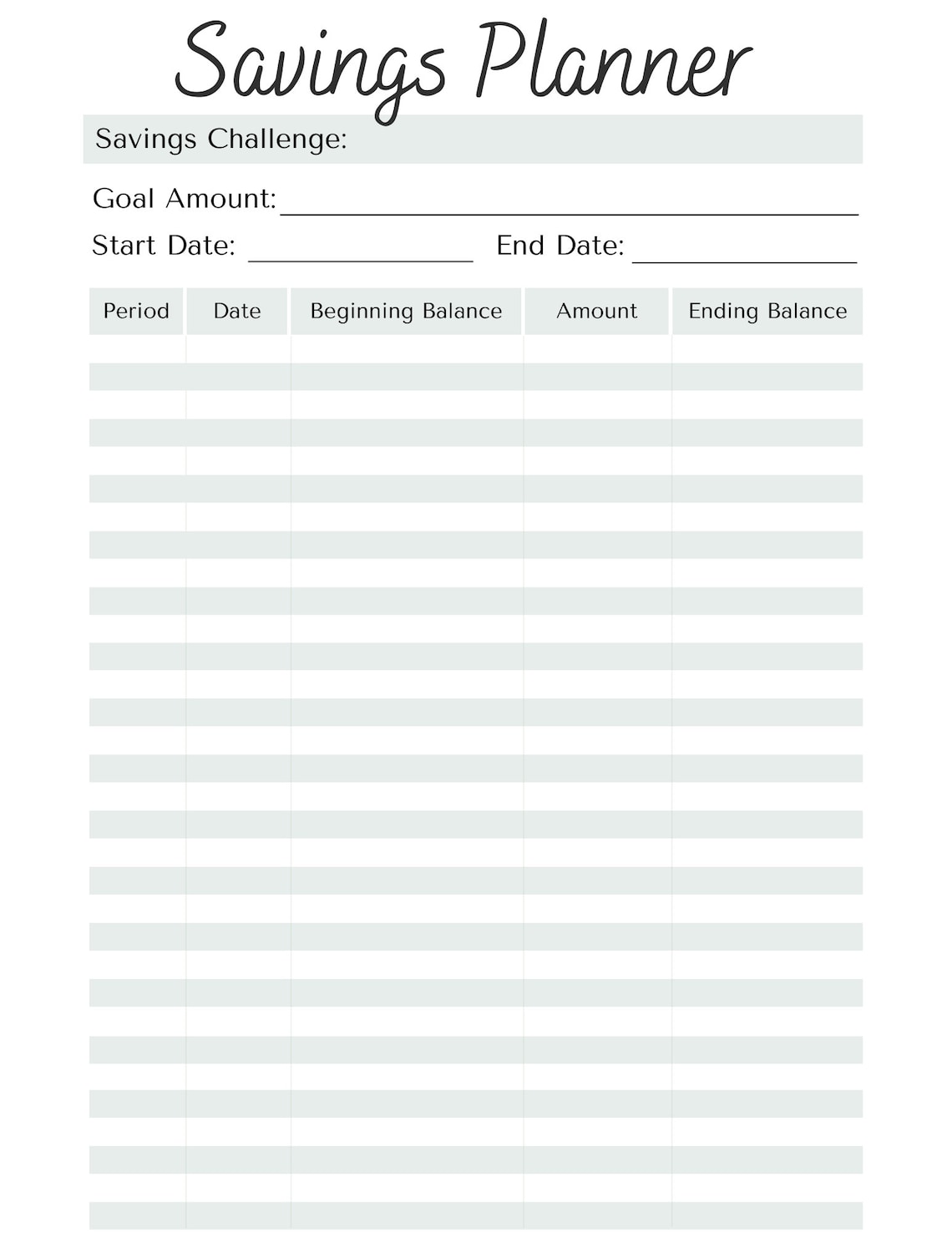 Simple Savings Tracker, Savings Template Printable, Savings Challenge Template, Savings Goal ...