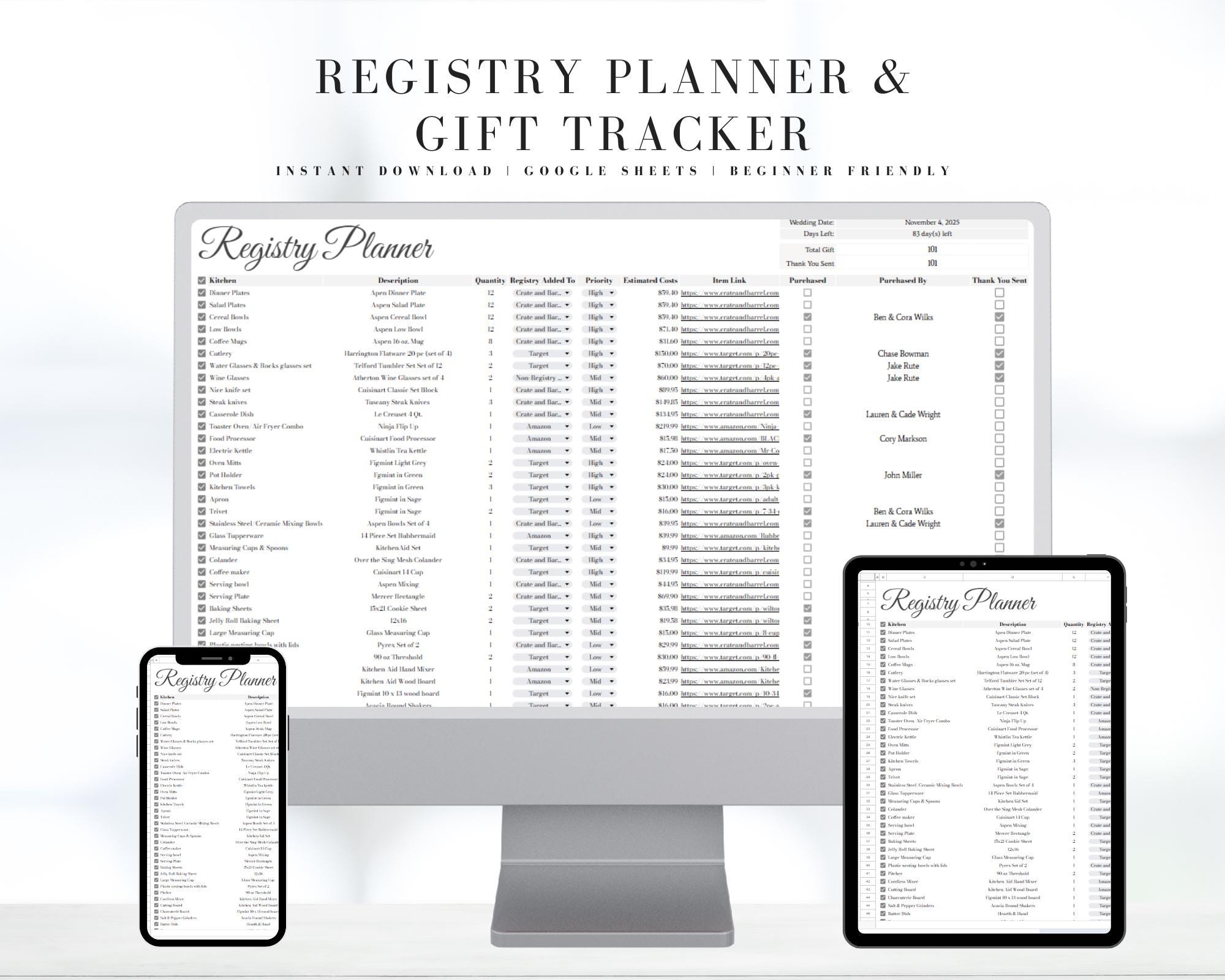 Wedding Registry And Gratitude Tracker