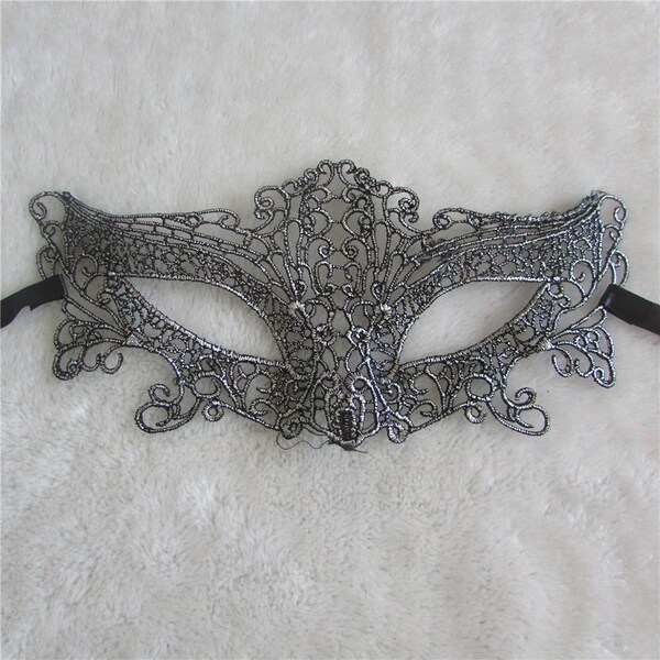 Silver Lace Halloween Masquerade Venetian sexy Ball costume Lace Mask Ribbon Tie Party Womens Disguise Face mask light 50 Shades One Size