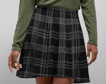 Black Plaid - Gothic Flare Skirt