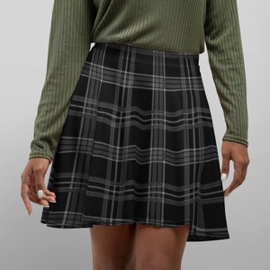 Black Plaid - Gothic Flare Skirt