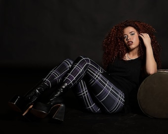 Dark Academia - Purple Plaid Leggings with Pockets