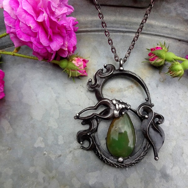 Handmade Original Art Chrysoprase Necklace on Metal Chain