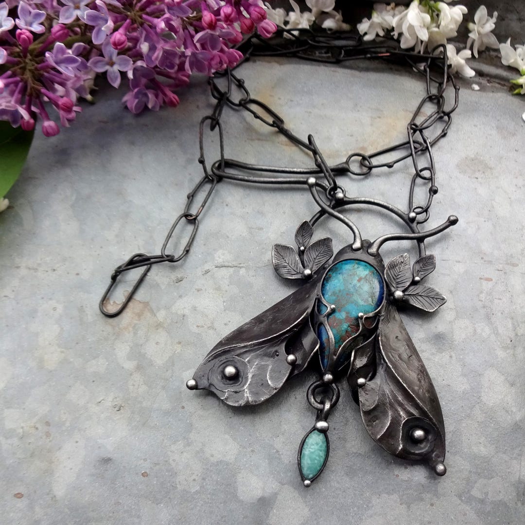 Moth Chain Moth Handmade Original Art Chrysocolla AVANTURINE Moth Necklace on ...